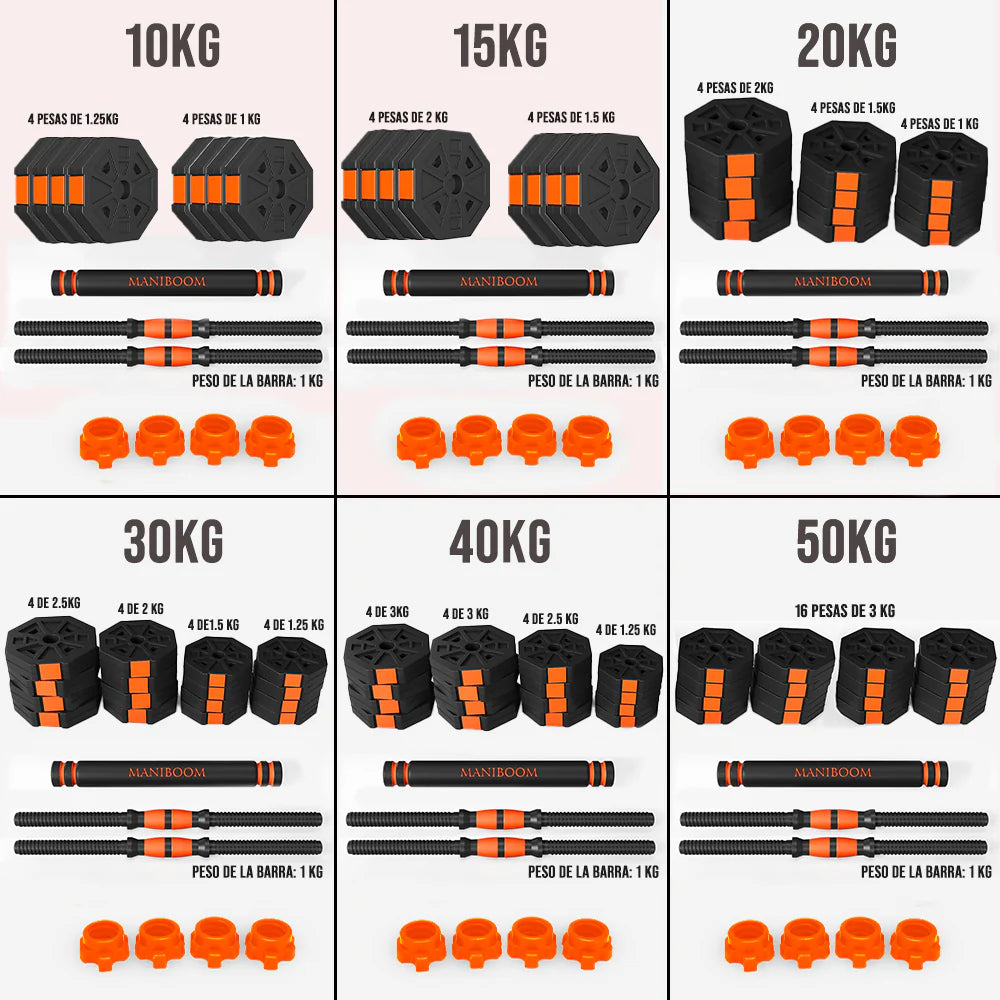 Mancuernas ajustables de 10 KG a 50 KG con barra antideslizante